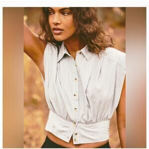 We The Free Cassie striped sleeveless crop shirt M 100% cotton festival academia